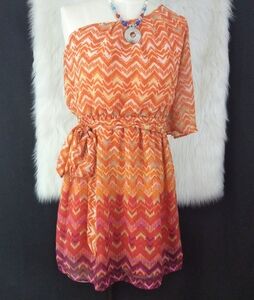 A. Byer Orange & White Cold Shoulder Dress Size M